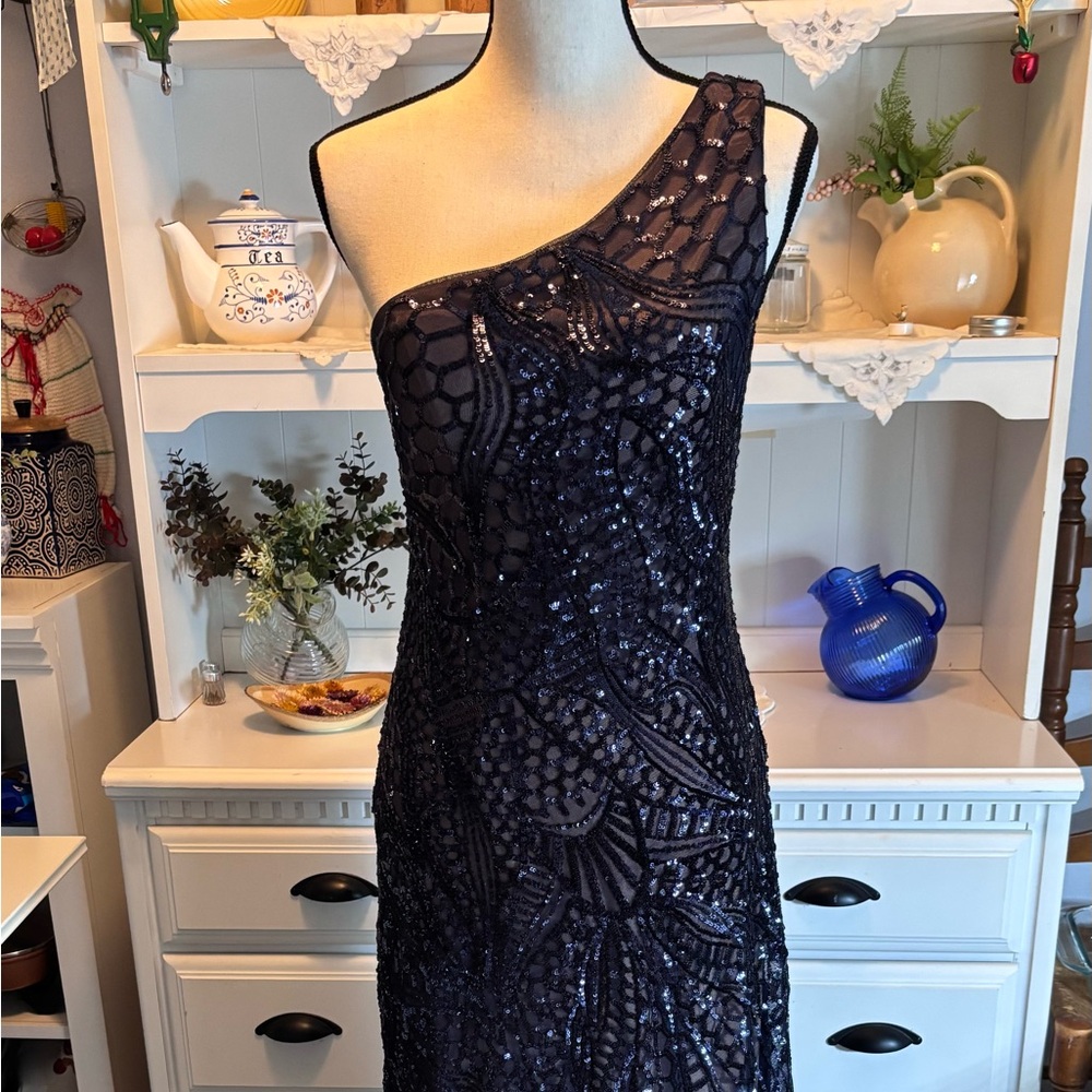 Nightway Sequined One-Shoulder Gown size 8